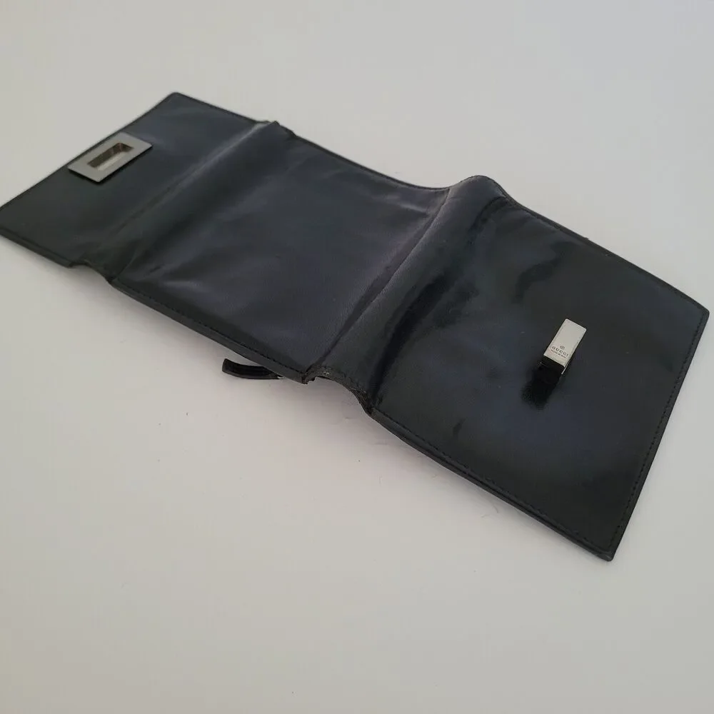 GUCCI Turnlock Leather Card Bill Wallet‎ Medium Monogram Tifold Black Unisex
